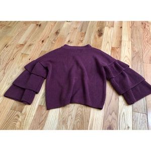 Eggplant Ruffle Sleeve Sweater